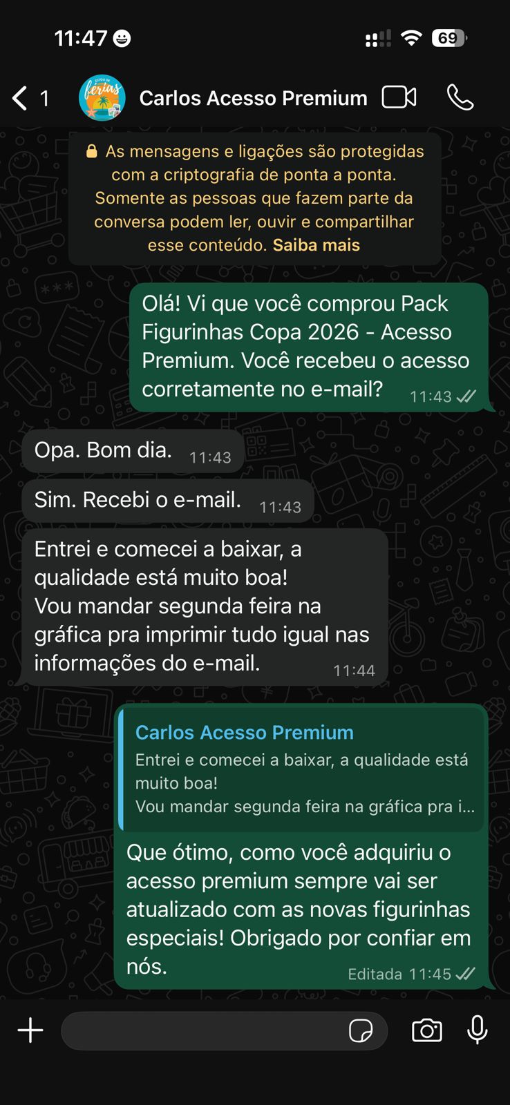 Depoimento de cliente sobre o Pack Figurinhas Copa 2026